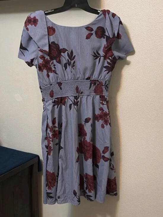 eShakti women's Sz 10 flower print smock waist dress pockets shoulder ties NWOT - Picture 6 of 11